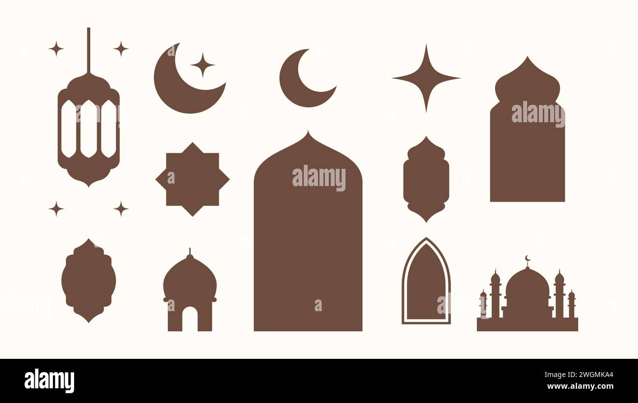 Ramadan Icon Kollektion Vektor Silhouette Design Stock Vektor