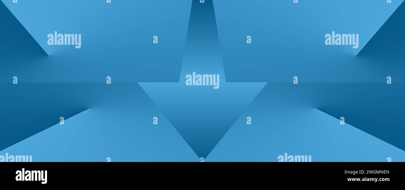 Abstrakter geometrischer Hintergrund von blauer Farbe, aus den Formen von Dreiecken und Pfeilen. Stockfoto