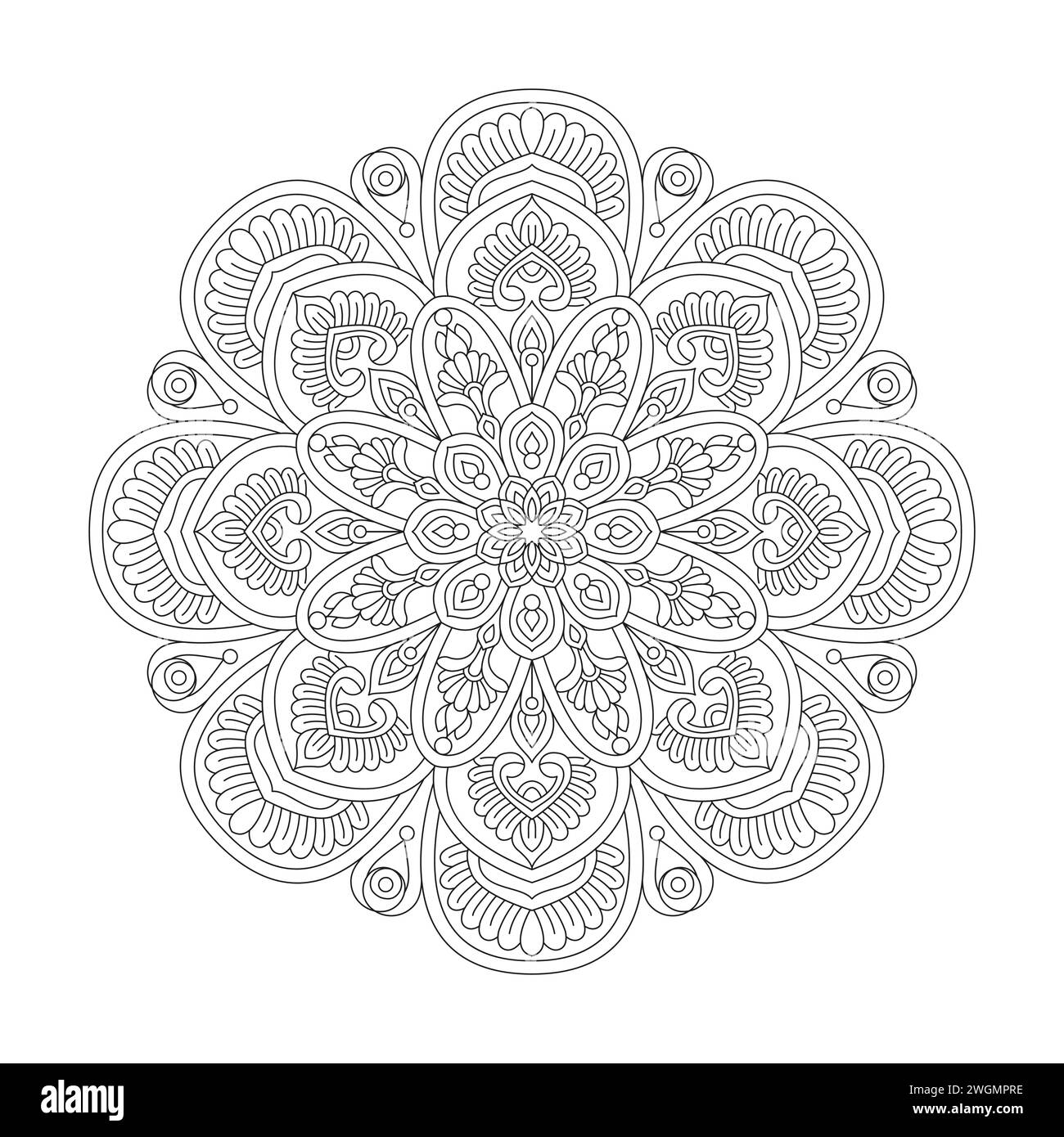 Ornament Relaxation Mandala Malbuch Seite für KDP Book Interior. Friedliche Blütenblätter, Fähigkeit zum Entspannen, Gehirnerlebnisse, harmonischer Hafen, friedlich Stock Vektor