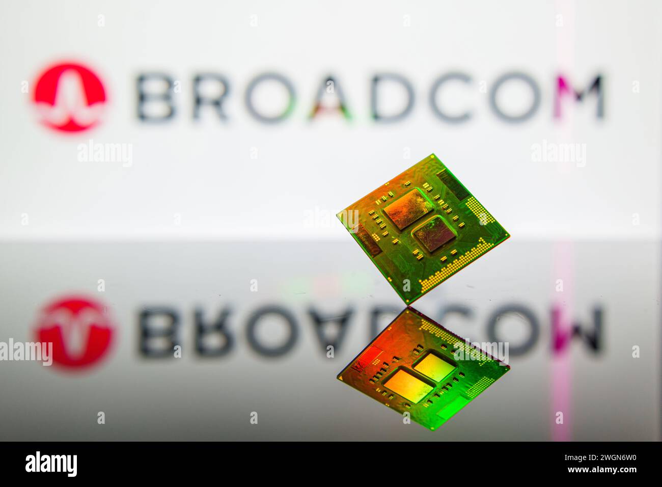 New Jersey, Vereinigte Staaten von Amerika – 5. Februar: Broadcom Mikrochip-Halbleitertechnologie Stockfoto