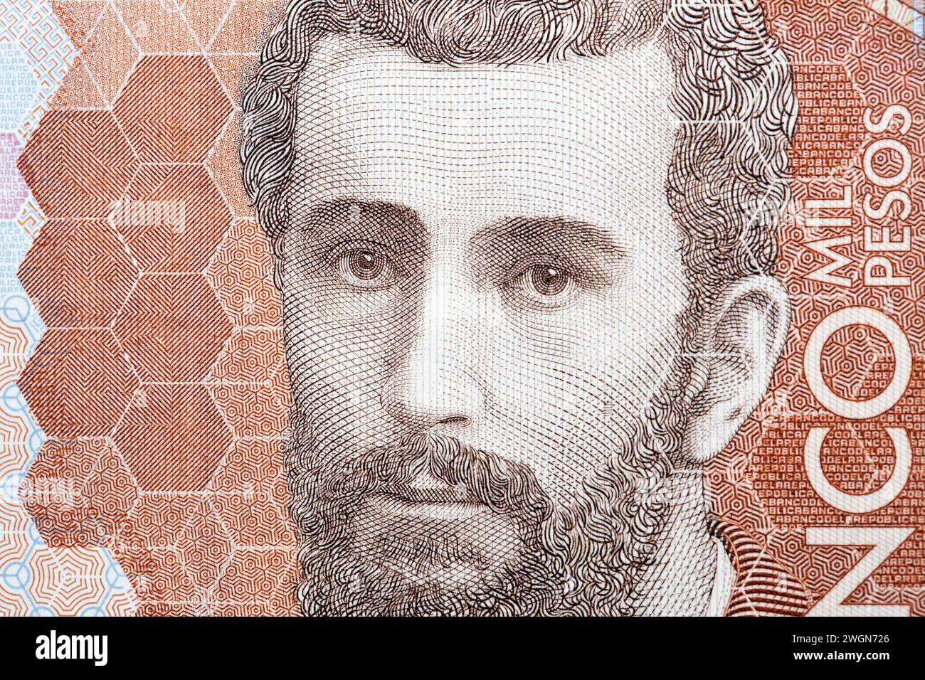 Jose Asuncion Silva ein Nahaufnahme-Porträt aus kolumbianischem Geld - Peso Stockfoto