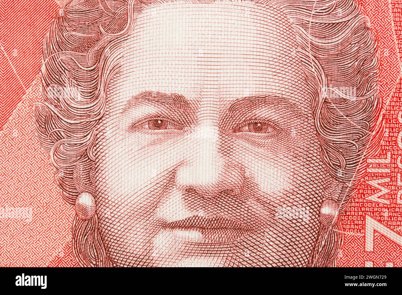 Virginia Gutierrez de Pineda ein Nahaufnahme-Porträt aus kolumbianischem Geld - Peso Stockfoto