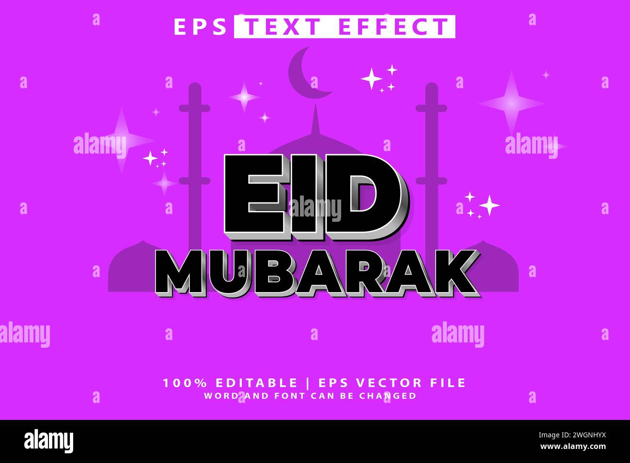 EID Mubarak Text Concept editierbarer 3D-Texteffekt, Eid Mubarak editierbarer Texteffekt Stock Vektor