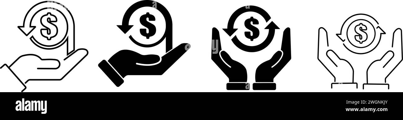 Symbole für Cashback festgelegt. Symbol für Geldrückerstattung. Stock Vektor