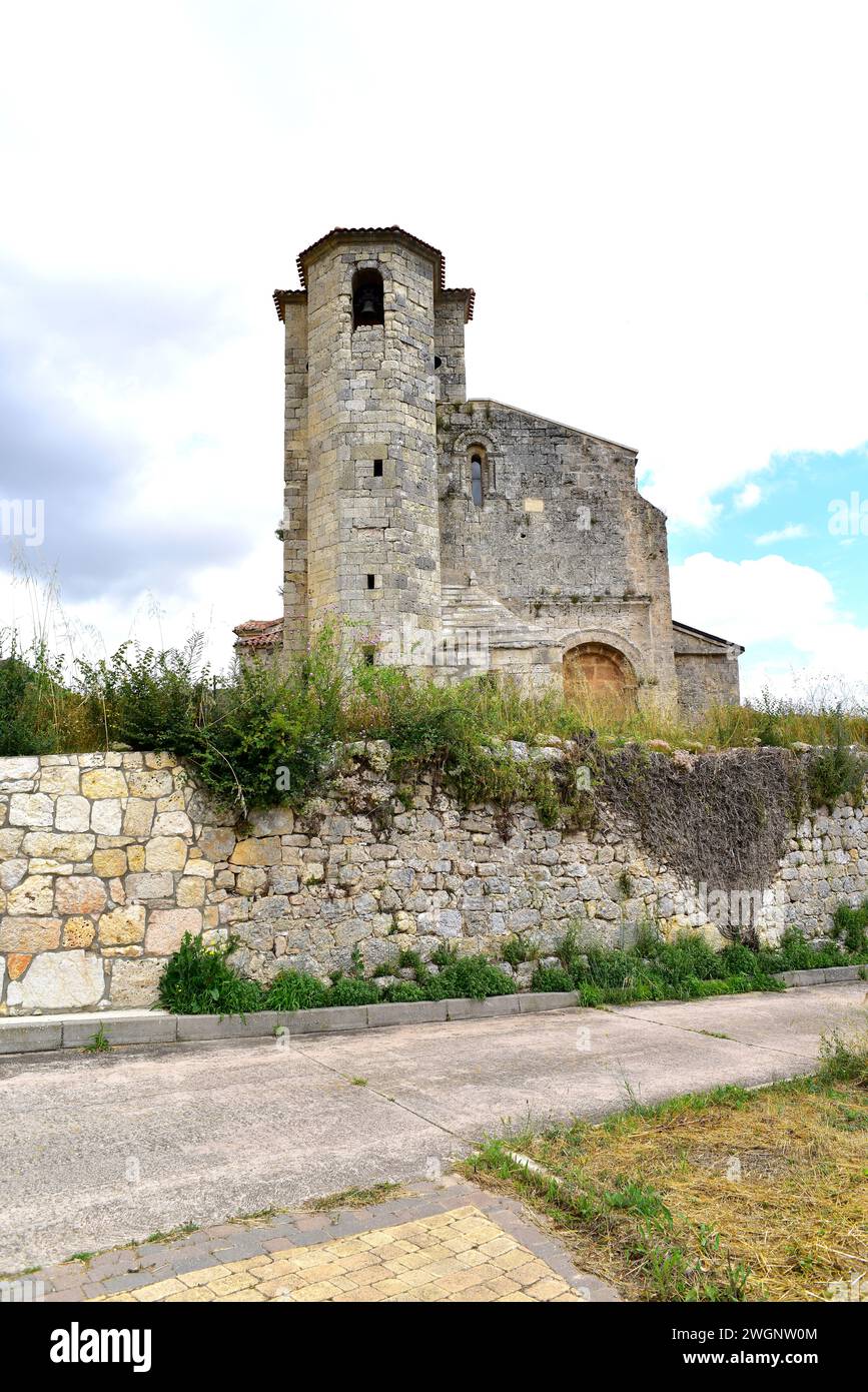 Monasterio de Rodilla, Santa Marina Kirche (romanische 12. Jahrhundert und Gotik). La Bureba, Provinz Burgos, Castilla y Leon, Spanien. Stockfoto