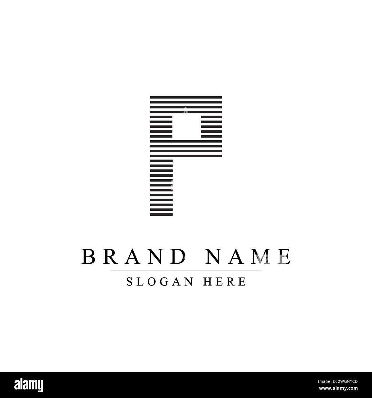 Logodesign mit Buchstabe P und schwarzen Linien, Illustration mit P-Vektor mit geraden Linien Stock Vektor