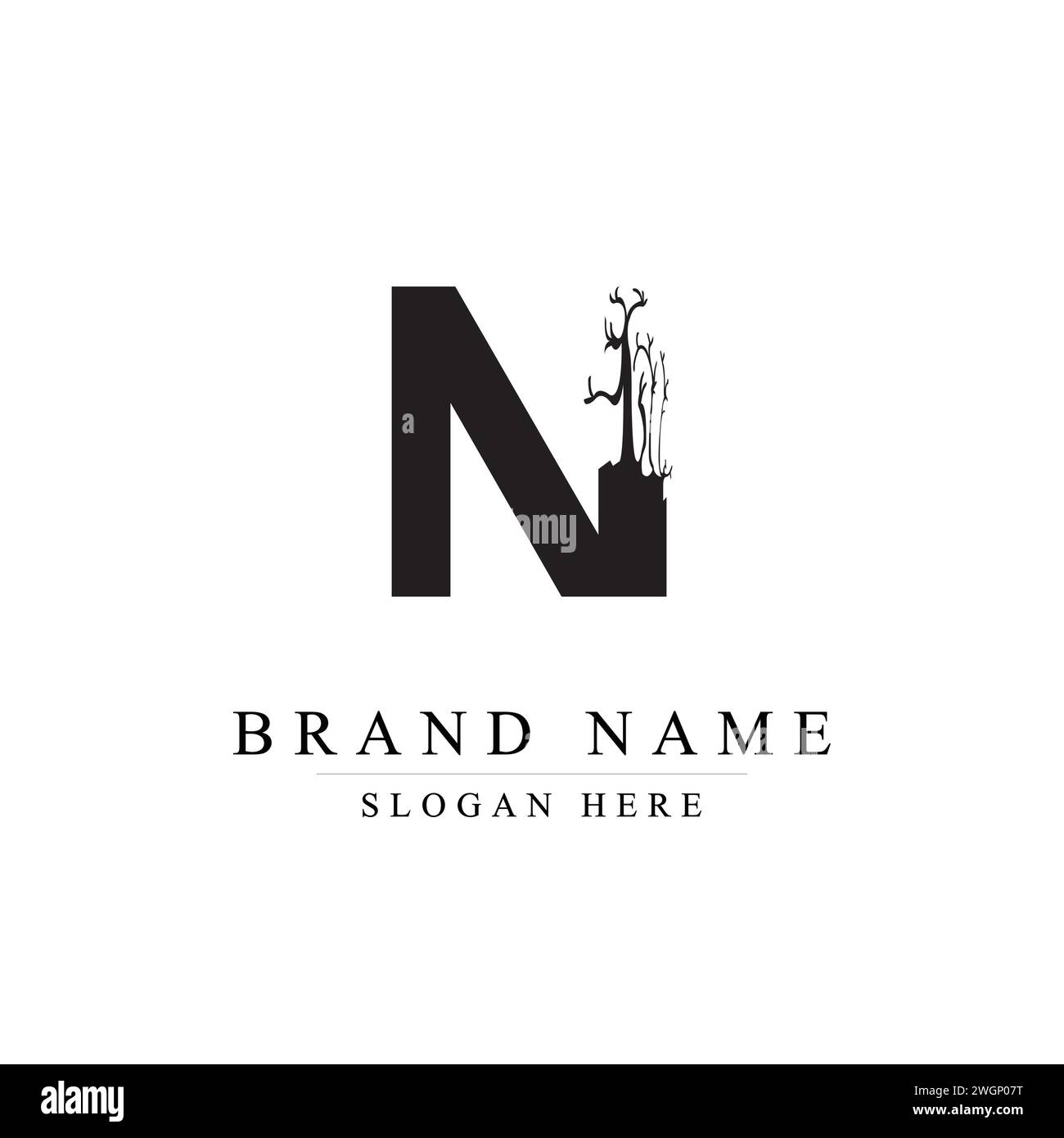Das vom Baum inspirierte N-Logo für Premium-Marken, das vom Baum inspirierte N-Logo für Premium-Marken Stock Vektor