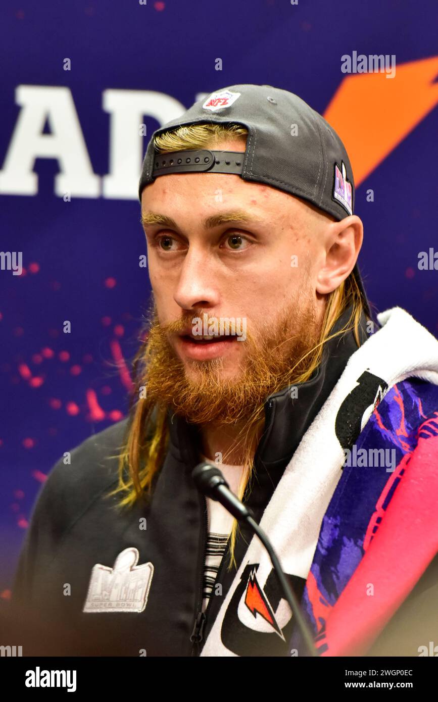 Las Vegas, Nevada, USA, 5. Februar 2024 – George Kittle Tight End für die San Francisco 49ers beim NFL Super Bowl LVIII Opening Night im Allegiant Stadium in Las Vegas, Nevada, USA. Quelle: Ken Howard/Alamy Live News Stockfoto