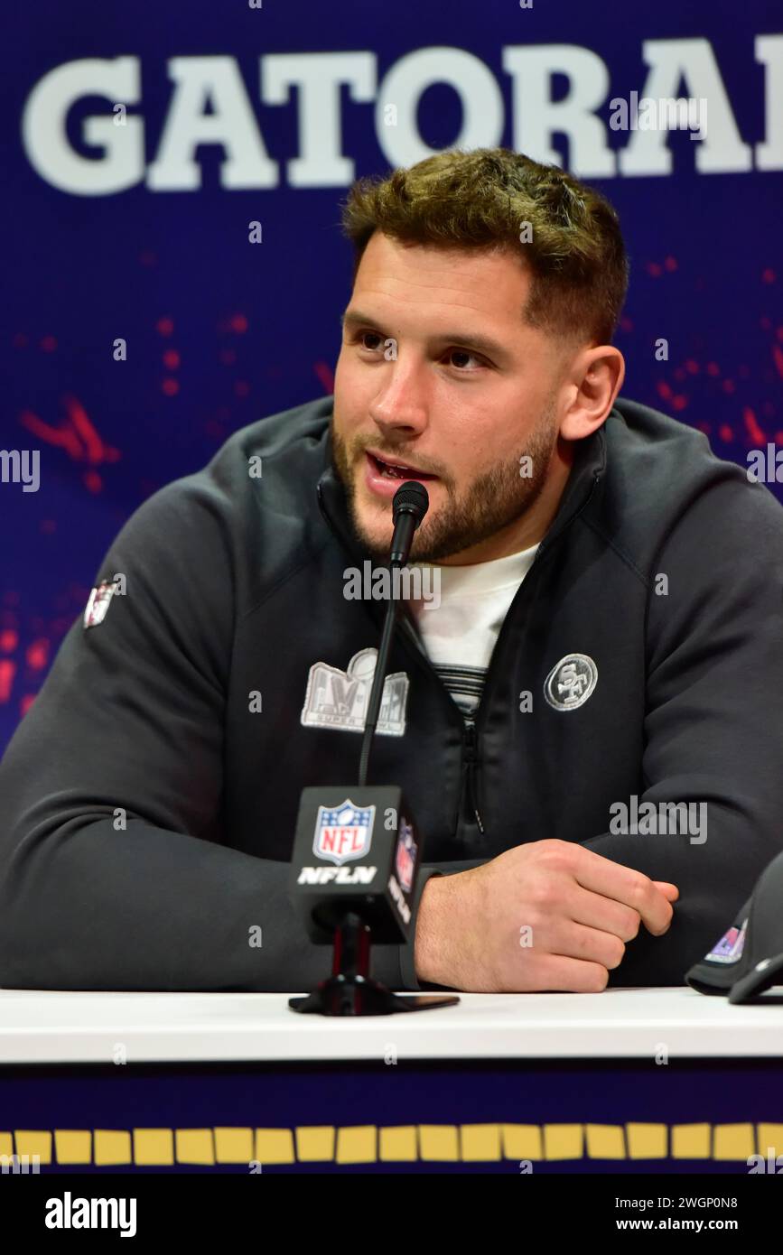 Las Vegas, Nevada, USA, 5. Februar 2024: Nick Bosa Defensive Lineman für die San Francisco 49ers beim NFL Super Bowl LVIII Opening Night im Allegiant Stadium in Las Vegas, Nevada, USA. Quelle: Ken Howard/Alamy Live News Stockfoto