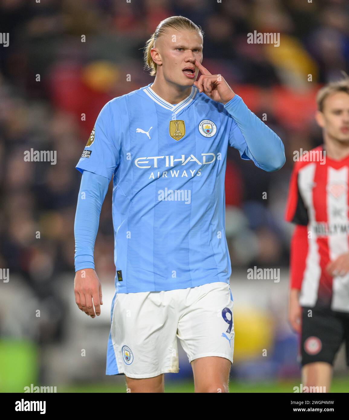 Februar 2024 - Brentford gegen Manchester City - Premier League - Gtech Community Stadium. Erling Haaland in Manchester City in Aktion. Bild : Mark Pain / Alamy Live News Stockfoto