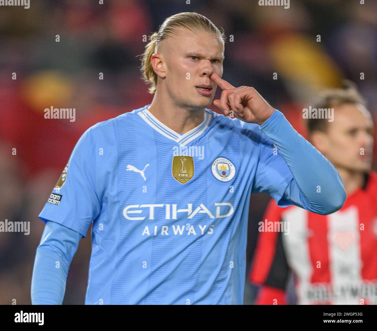 Februar 2024 - Brentford gegen Manchester City - Premier League - Gtech Community Stadium. Erling Haaland in Manchester City in Aktion. Bild : Mark Pain / Alamy Live News Stockfoto