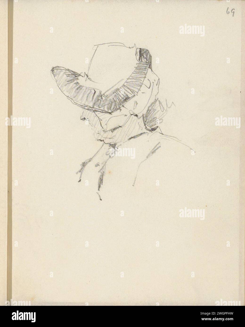 Kopf einer Frau mit Kapuze, ca. 1892 - ca. 1893 Seite 69 Recto aus einem Skizzenbuch mit 86 Blättern. Papier. Bleistift Volkstracht, regionale Tracht (+ Damenkleidung) Stockfoto