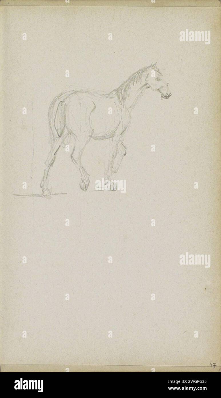 Trepppferd, Adrianus Everssen, ca. 1828 - 1897 Trepppferd. Seite 47 Recto aus einem Skizzenbuch mit 69 Blättern aus der Nähe von Delft, Rotterdam, Oudewater und Harlingen. Niederlande Papier. Bleistiftpferd Stockfoto