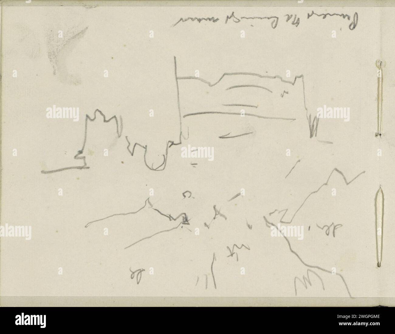 Blick auf die Prinsengracht in Amsterdam, an der Lauriergracht, George Hendrik Breitner, um 1893 - 1912 Seite 57 aus einem Skizzenbuch mit 32 Blättern. Amsterdam Papier. Bleistiftkanäle, Wasser (in der Stadt). Städtische Architektur; Bauten; Wohnungen Prinsengracht. Lauriergracht Stockfoto