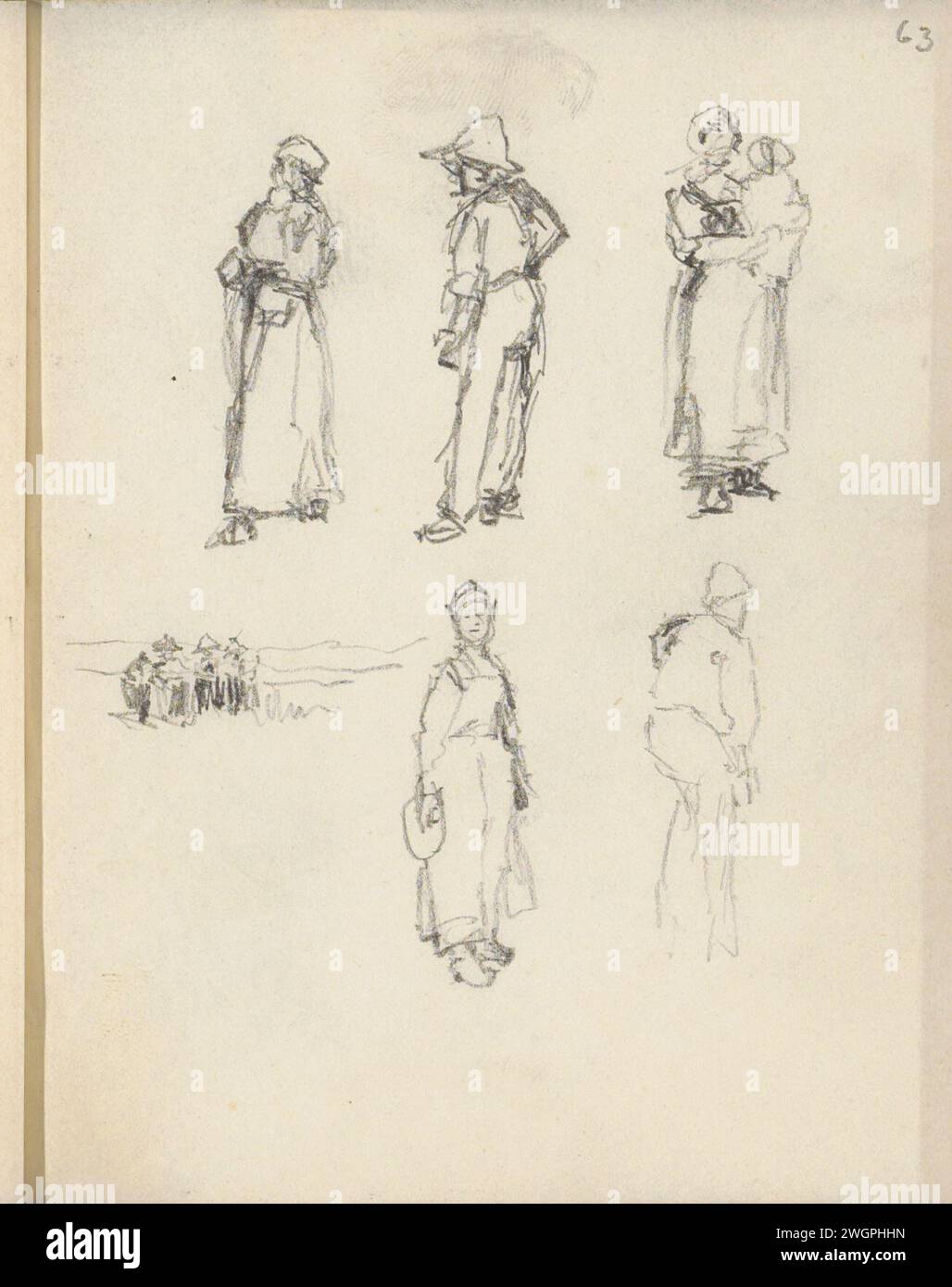 Figurenstudien, ca. 1892 - ca. 1893 Seite 63 Recto aus einem Skizzenbuch mit 86 Blättern. Papier. Anatomie des Bleistifts (nicht medizinisch) Stockfoto