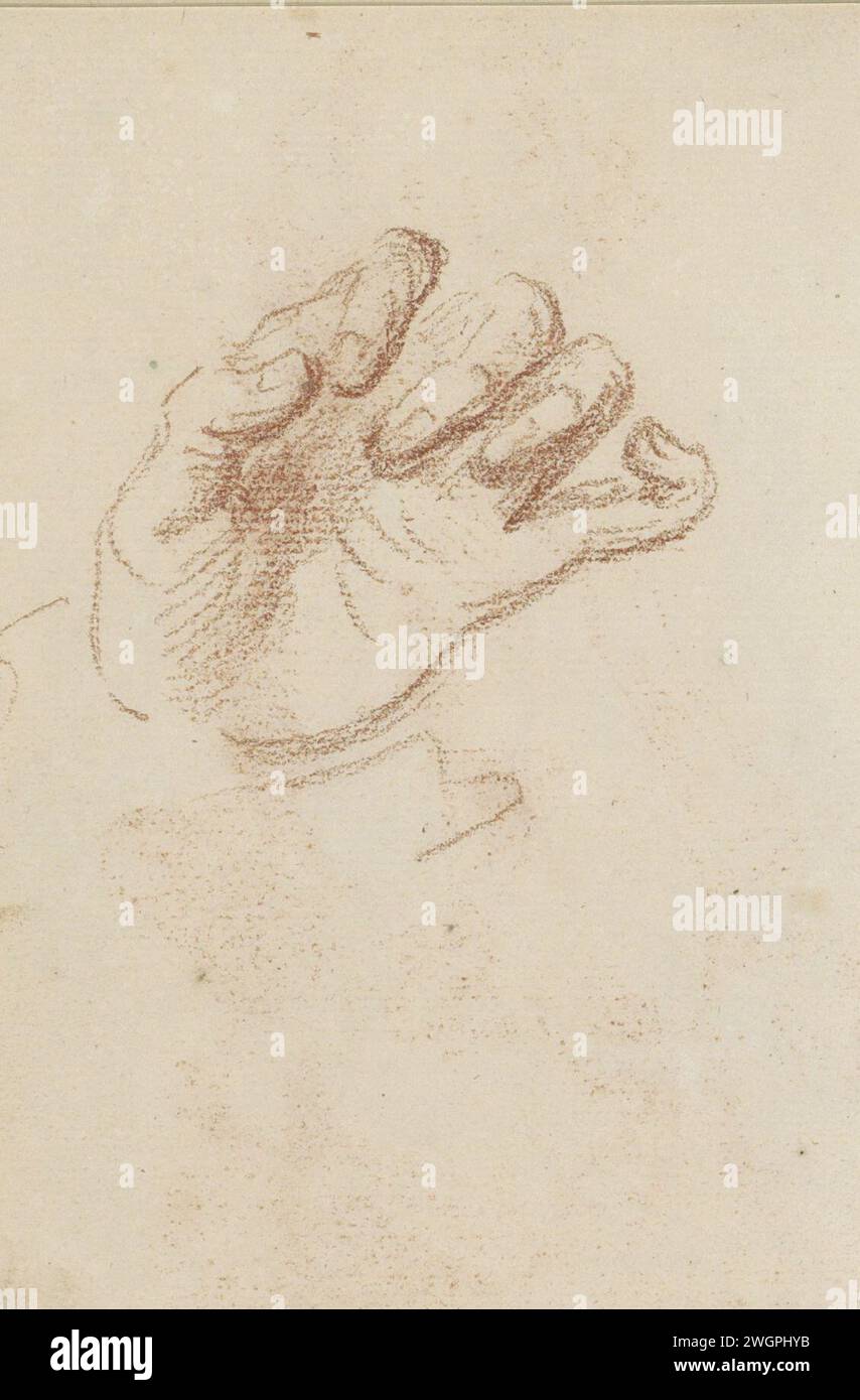 Handfläche und Finger, 1710 - 1772 Seite 89 rückseitig aus einem Skizzenbuch mit 105 Blättern. Papier. Die Kreidefalme der Hand ist hochgeklappt Stockfoto