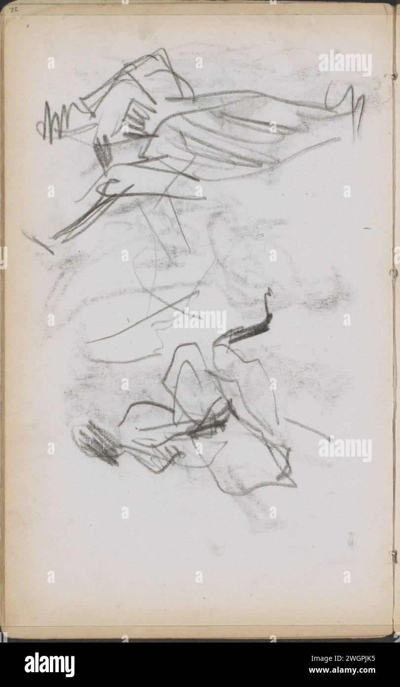 Tänzer im Moulin Rouge, 1891 die Frauen legen beide ein Bein in die Luft. Sie tanzen wahrscheinlich den kanan. Seite 32 aus einem Skizzenbuch mit 35 Blättern. Paris j: Papier. Kreidetänzerin. Kopfstück: Hat Red Mill Stockfoto