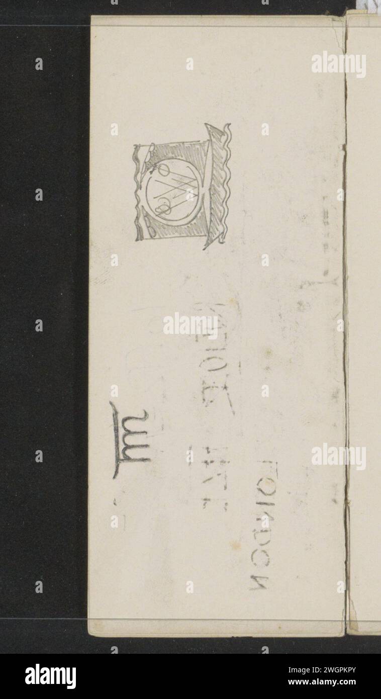 Entwurf für ein Monogramm, ca. 1901 Kreis mit dem Monogramm über einem Boot auf einem Meer mit Wellen. Blatt 3 Verso aus einem Skizzenbuch mit 42 Seiten. Papier. Kombinationen aus Bleistiftbuchstaben wie Letterword, Anagramm, Buchstabenquadrat, Monogramm usw. Stockfoto