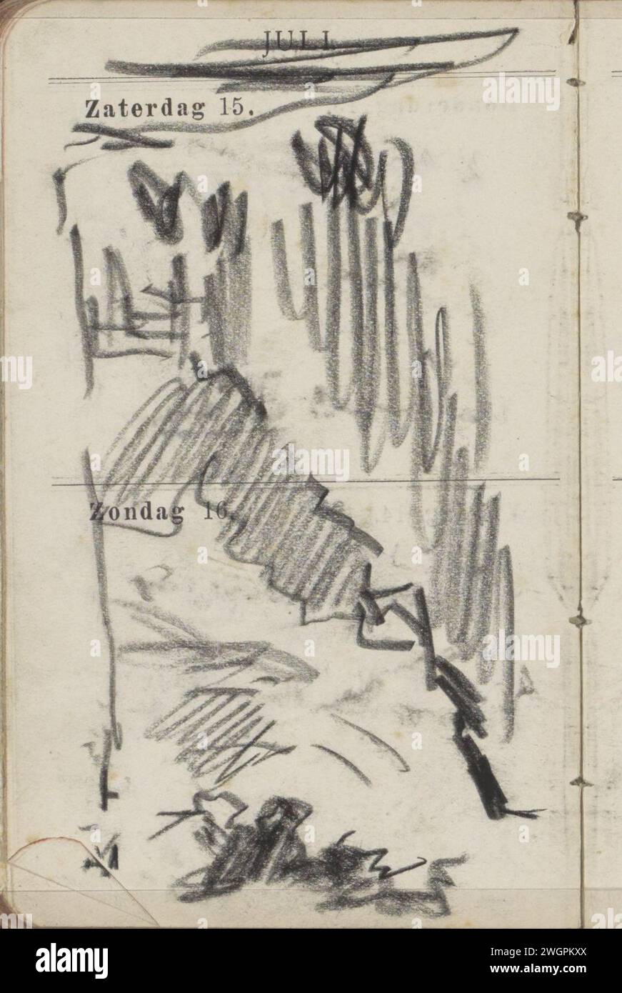 Studie, George Hendrik Breitner, 1893 Seite 121 aus einer Agenda, die als Skizzenbuch mit 108 Blättern verwendet wurde. Amsterdam Papier. Kreide Stockfoto