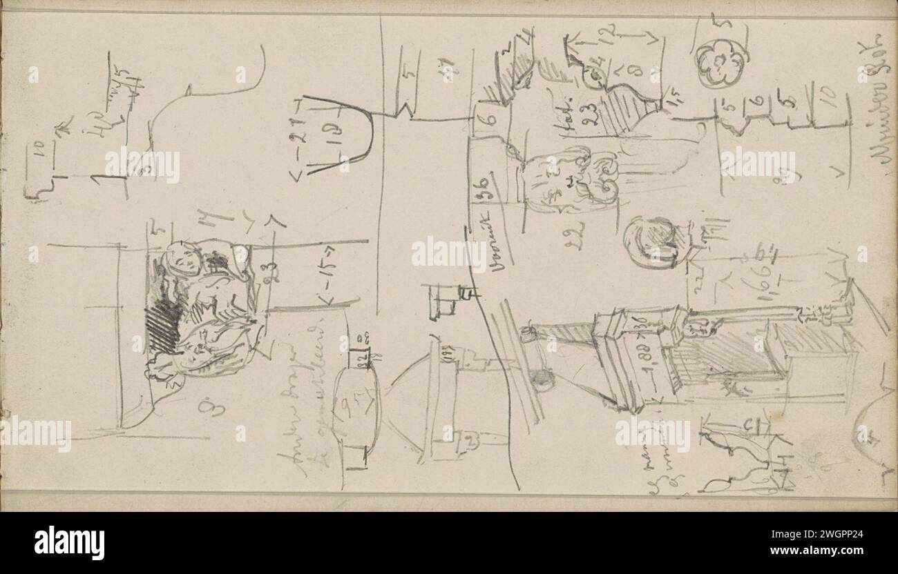 Details zur Architektur des Muiderslots, 1866 - 1868 Seite 63 Recto aus einem Skizzenbuch mit 67 Blättern. Andere Papier. Bleistift andere architektonische Details Muiderslot Stockfoto