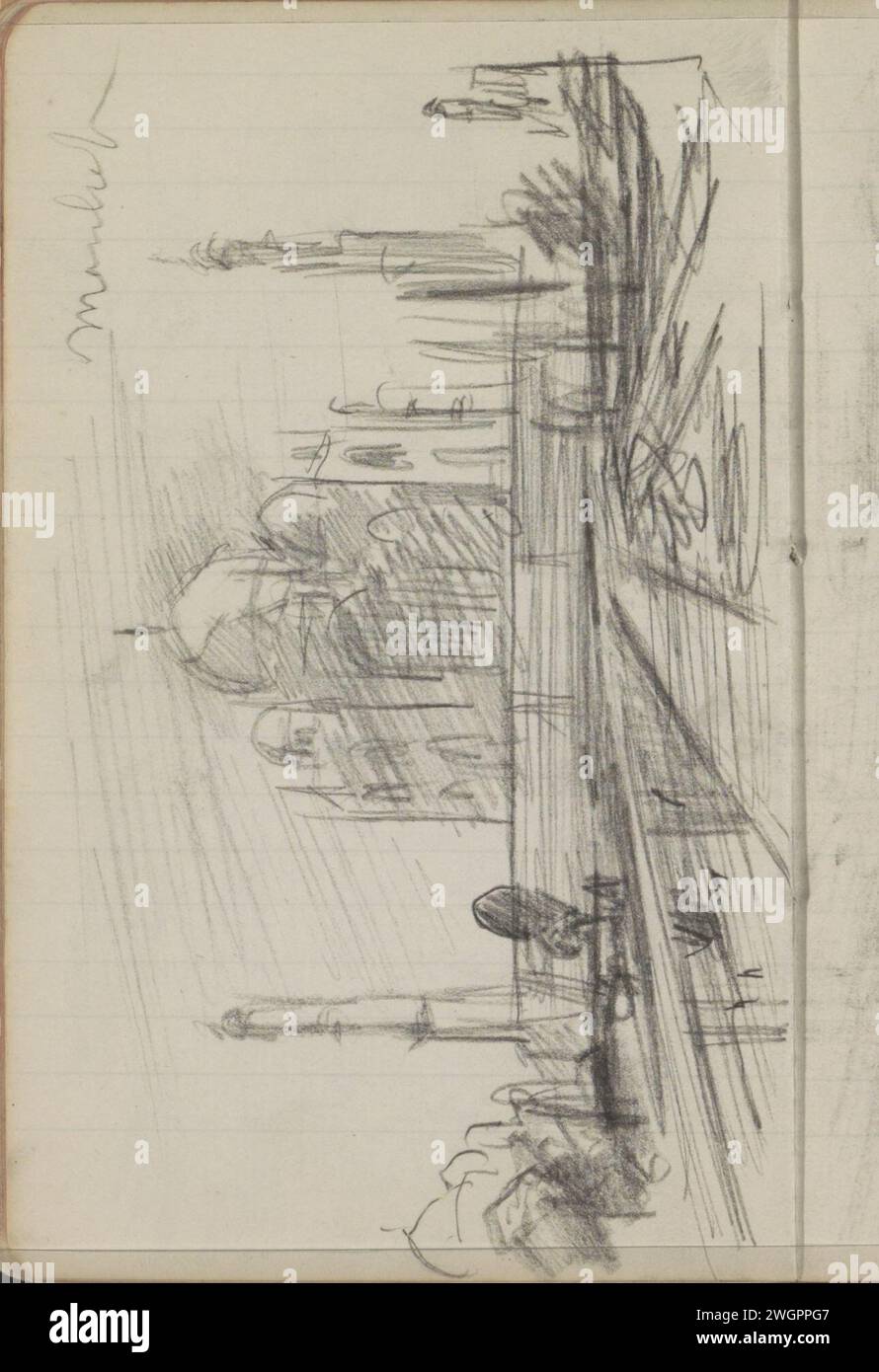 Taj Mahaal, 1897 - 1898 Seite 44 aus einem Skizzenbuch mit 36 Blättern. Agra-Kreidemausoleum. Außendarstellung eines Gebäudes. Bäume Taj Mahaal Stockfoto