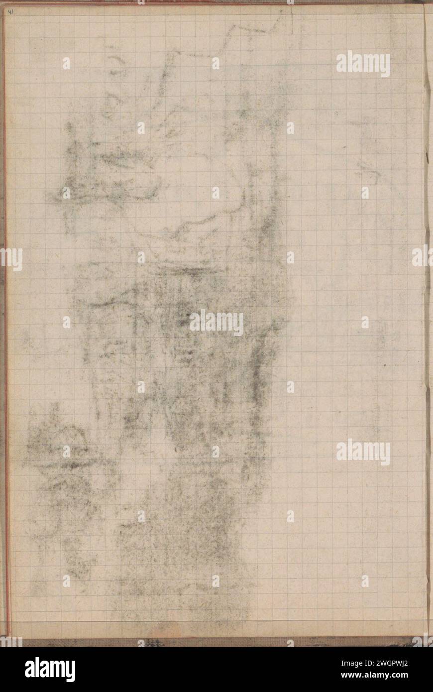 Abklatsch der Kreidezeichnung auf Seite 42, 1892 Seite 41 aus einem Skizzenbuch mit 54 Blättern. Papier Stockfoto