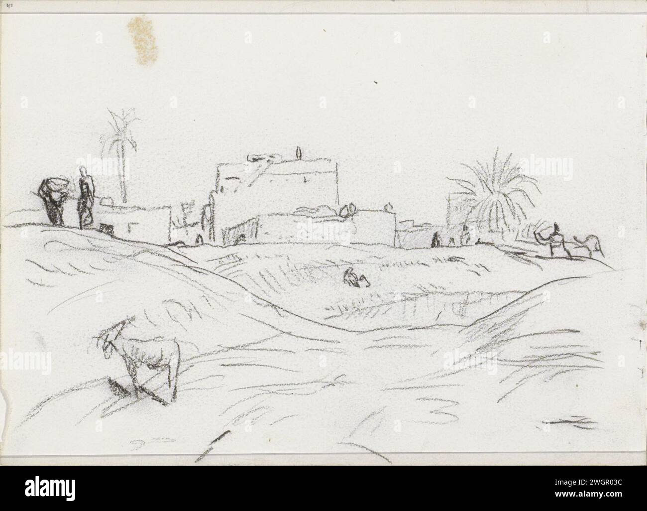 Häuser in einer Wüstenlandschaft, 1919 Seite 42 aus einem Skizzenbuch mit 23 Zeitschriften. Ägyptisches Papier. Kreidewüste. Landschaften (+ Landschaft mit Figuren, Personal). Blick auf die Stadt und Landschaft mit künstlichen Bauten. Gehäuse Stockfoto