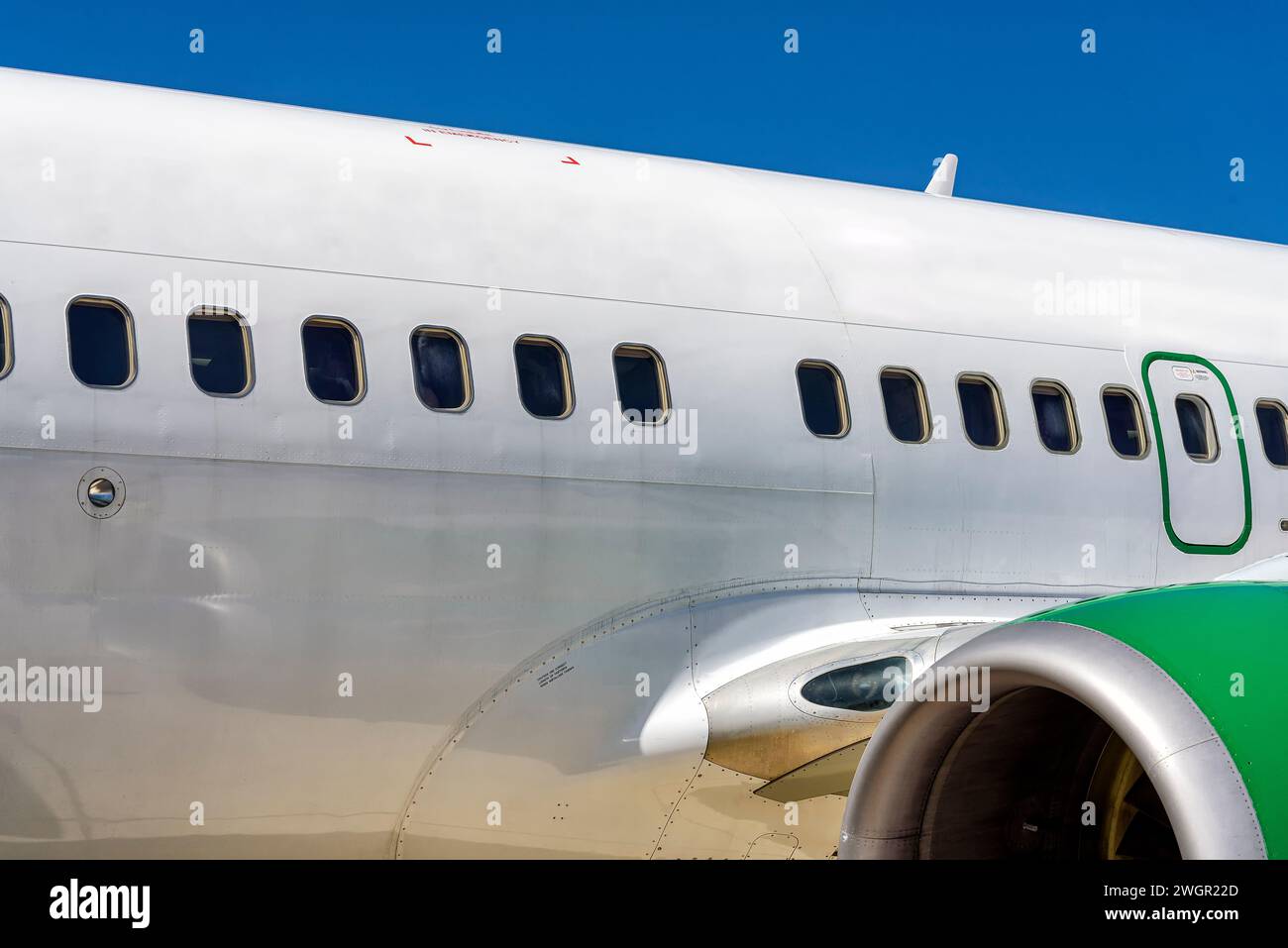 Detail eines Privatjets, der am Flughafen parkt Stockfoto