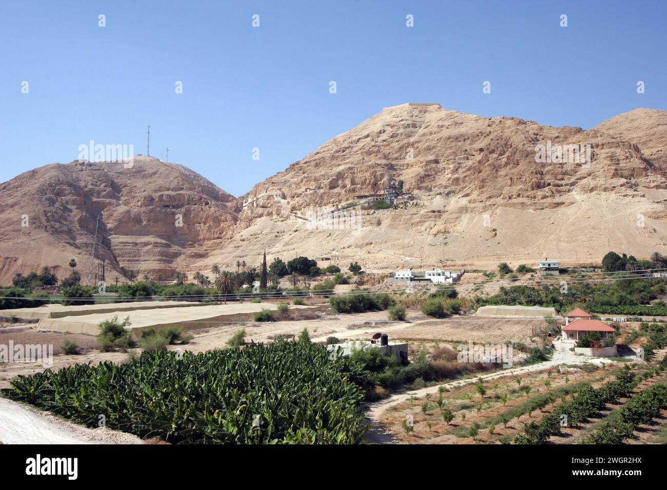 Berg der Versuchung in der Nähe der Stadt Jericho, Jordantal, Westjordanland, Palästina, Israel Stockfoto