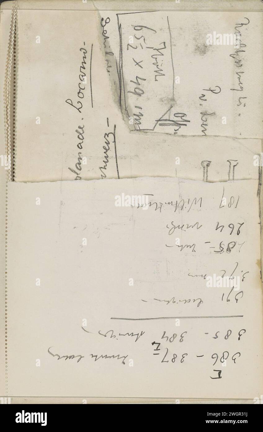 Notizen, 1890 - 1946 Seite 58 Recto aus einem Skizzenbuch mit 59 Blättern. Papier. Bleistift Stockfoto