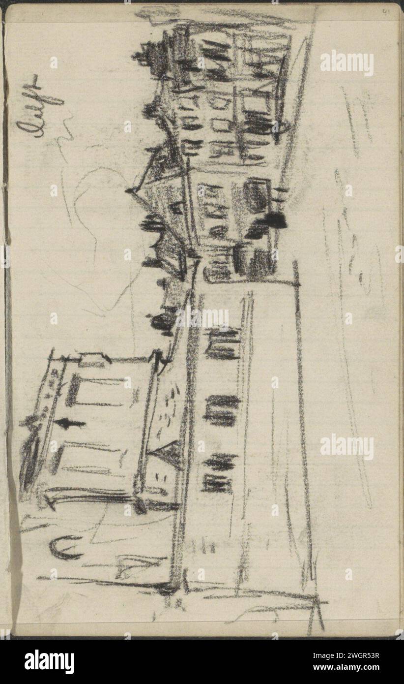 Rathaus von Delft am Markt, 1881 - ca. 1885 das Rathaus ist von hinten gezogen. Seite 41 aus einem Skizzenbuch mit 26 Blättern. Delfter Kreideplatz, Ort, Zirkus usw. Rathaus Stockfoto