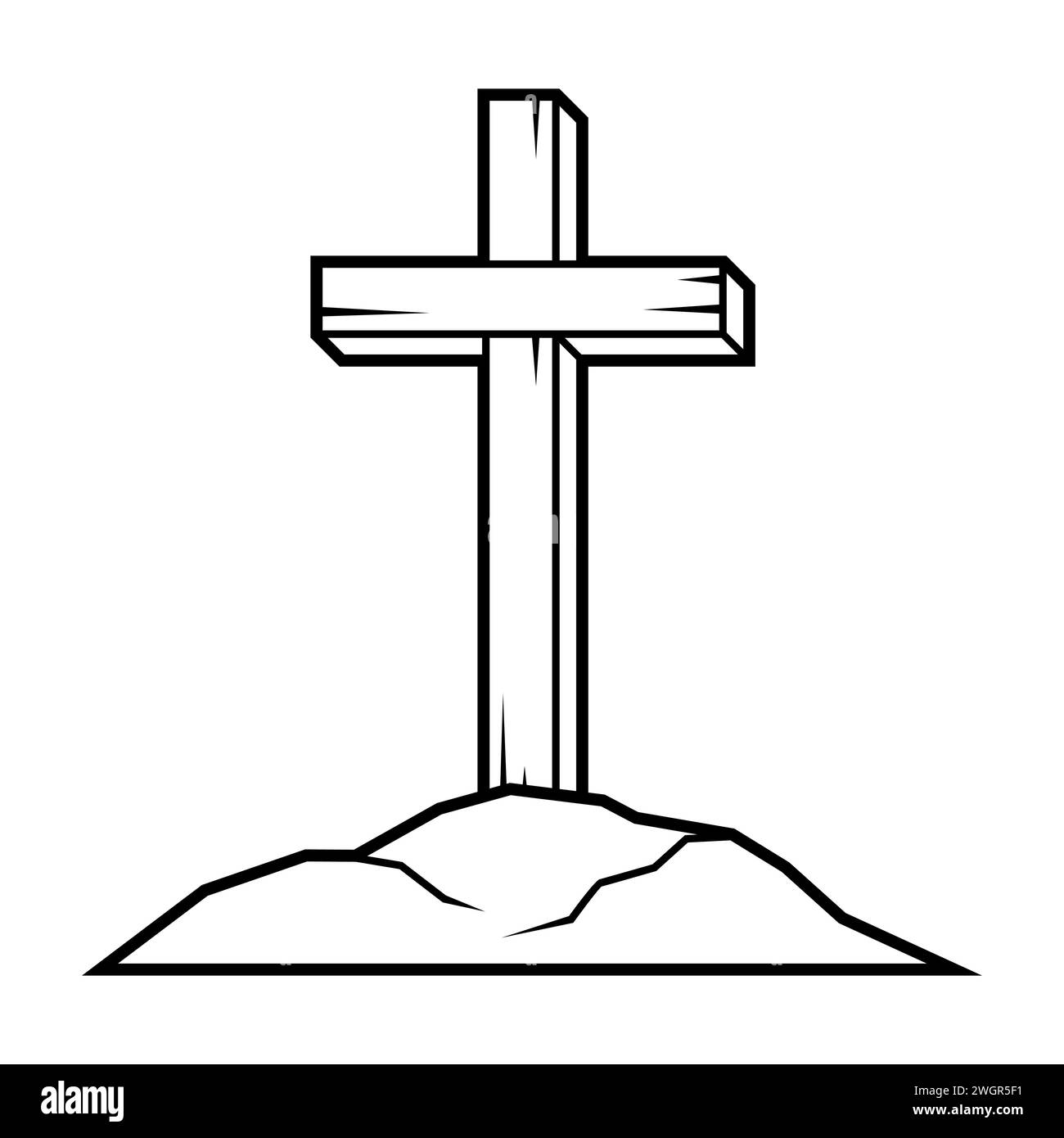 Christliches Holzkreuz. Happy Easter Image. Religiöses Symbol. Stock Vektor