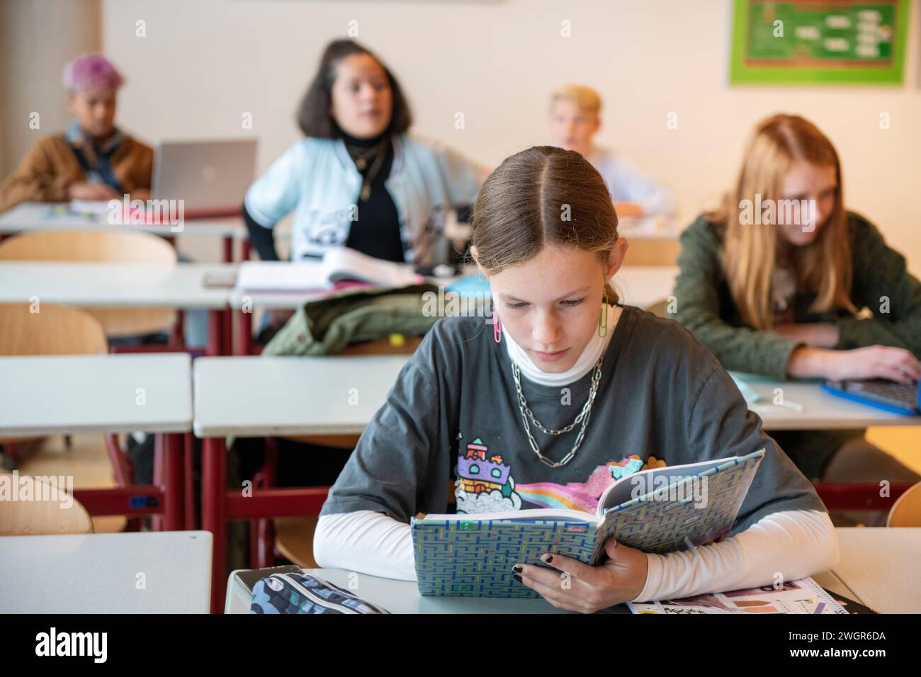 Teenager-Schüler in der Klasse, die sich auf ihre Arbeit konzentrieren Stockfoto