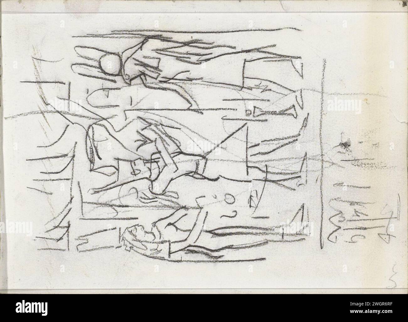 Ägyptisches Relief, 1919 wahrscheinlich ein Relief aus einem Tempelinneren. Seite 1 aus einem Skizzenbuch mit 23 Magazinen. Ägyptisches Papier. Kreidekunst (+ Relief ~ Skulptur) Stockfoto