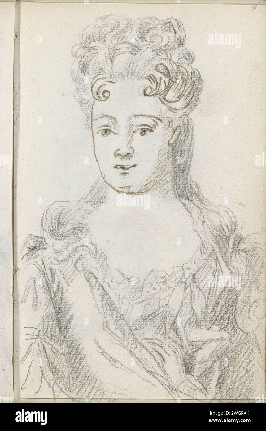 Porträt einer Frau, 1710 - 1772 Seite 41 Recto aus einem Skizzenbuch mit 105 Blättern. Papier. Kreide. Anonyme historische Person porträtiert Stockfoto