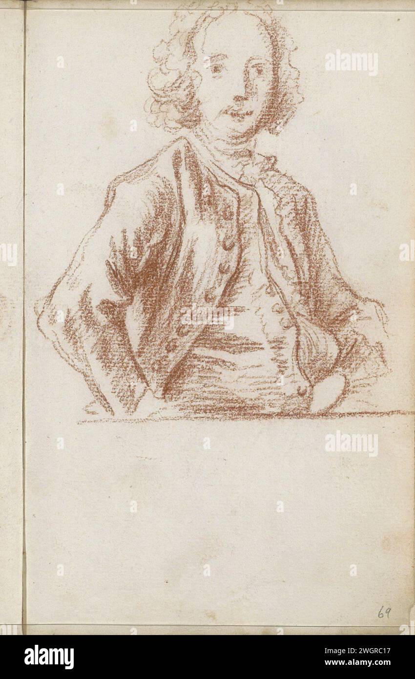 Mann mit Händen auf den Hüften, 1710 - 1772 Seite 69 Recto aus einem Skizzenbuch mit 105 Blättern. Papier. Kreidehand auf der Hüfte Stockfoto
