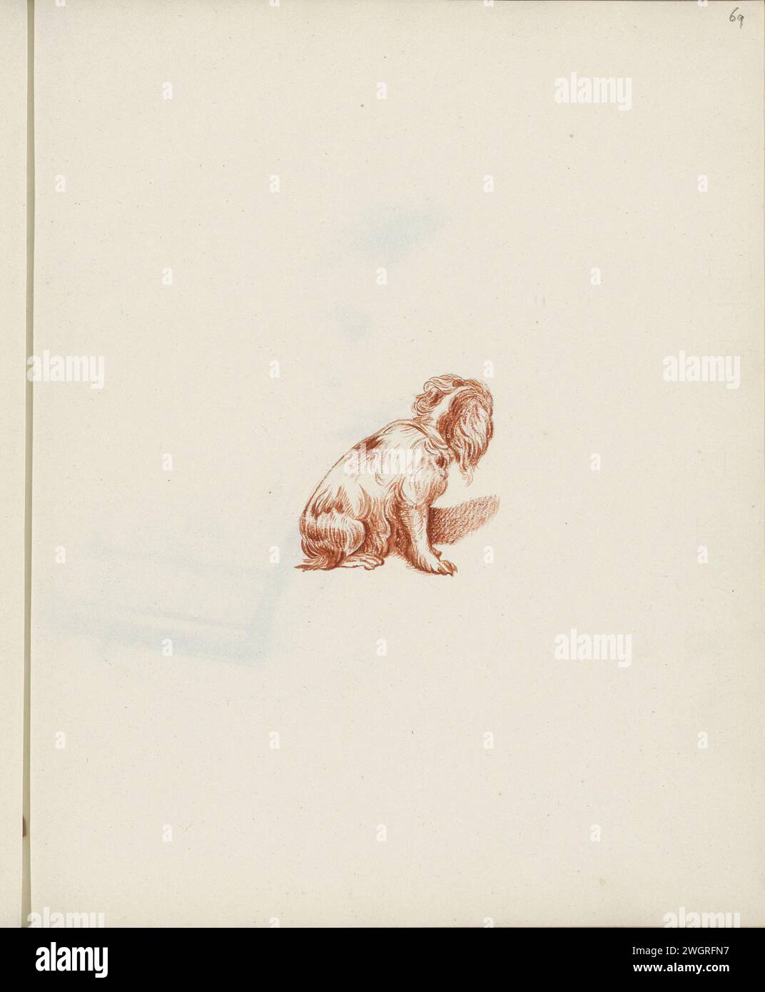 Sitzender Hund, 1816 - 1852 Seite 69 Recto aus einem Skizzenbuch mit 94 Blättern. Papier. Bleistift. Tintenstift Hund Stockfoto