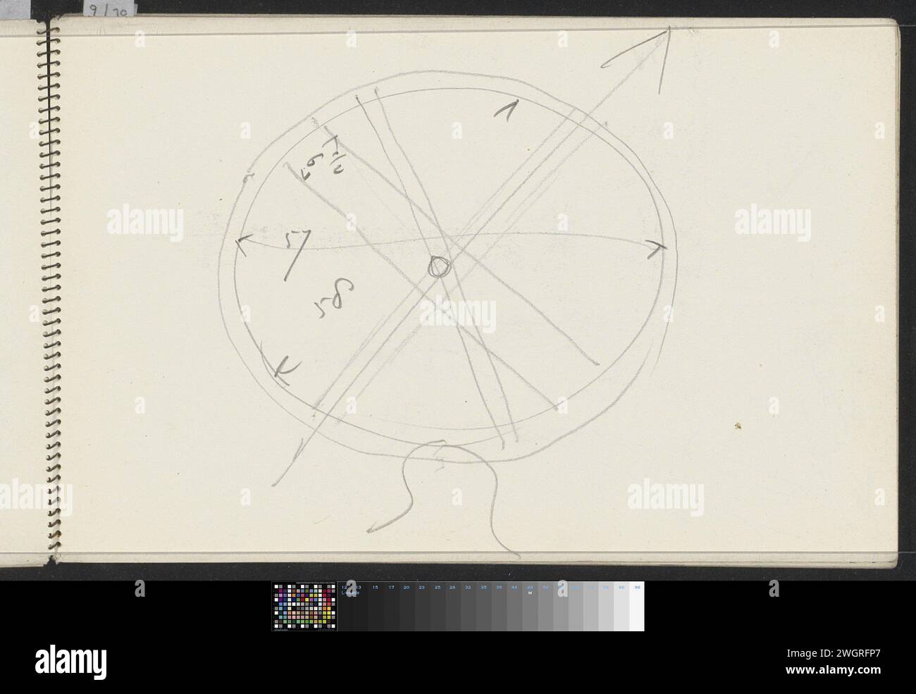 Kreis in Flächen unterteilt, ca. 1930 Seite 7 Recto aus einem Skizzenbuch mit 20 Blättern. Papier. Bleistiftkreis ( Planimetrie, Geometrie) Stockfoto