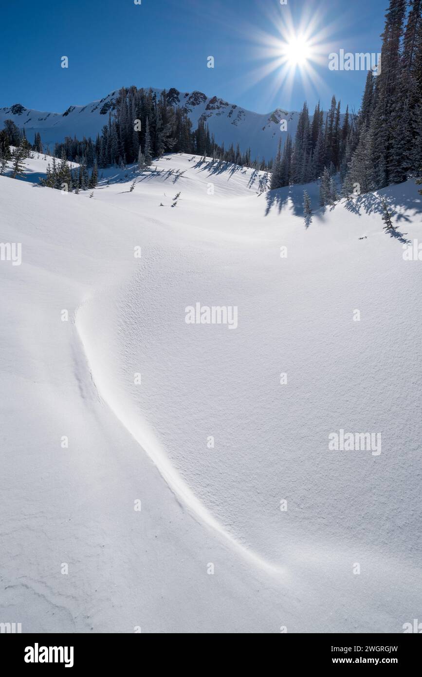 Aneroidbecken im Winter, Eagle Cap Wilderness, Oregon. Stockfoto