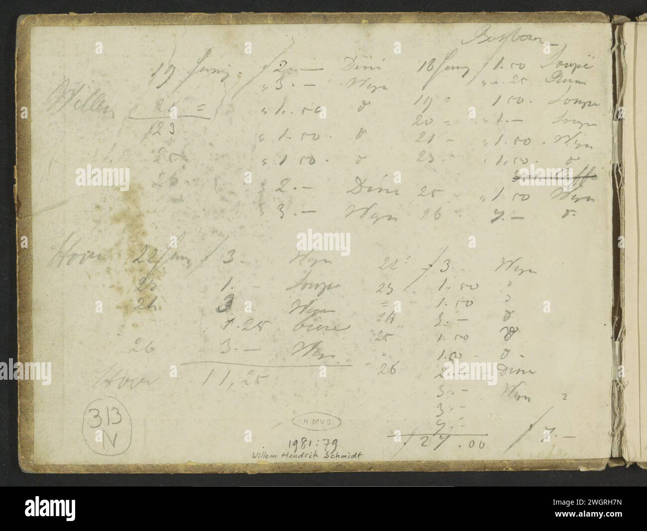 Deklarationen des Künstlers Johannes Bosboom und Bart van Hove, 1819 - 1849 Vorderraster aus einem Skizzenbuch mit 36 Blättern. Papier. Bleistift Stockfoto