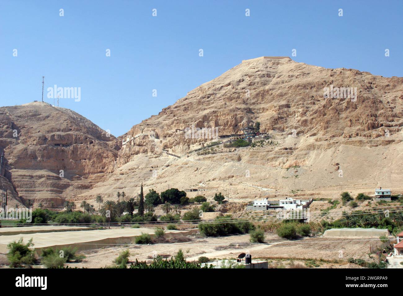 Berg der Versuchung in der Nähe der Stadt Jericho, Jordantal, Westjordanland, Palästina, Israel Stockfoto