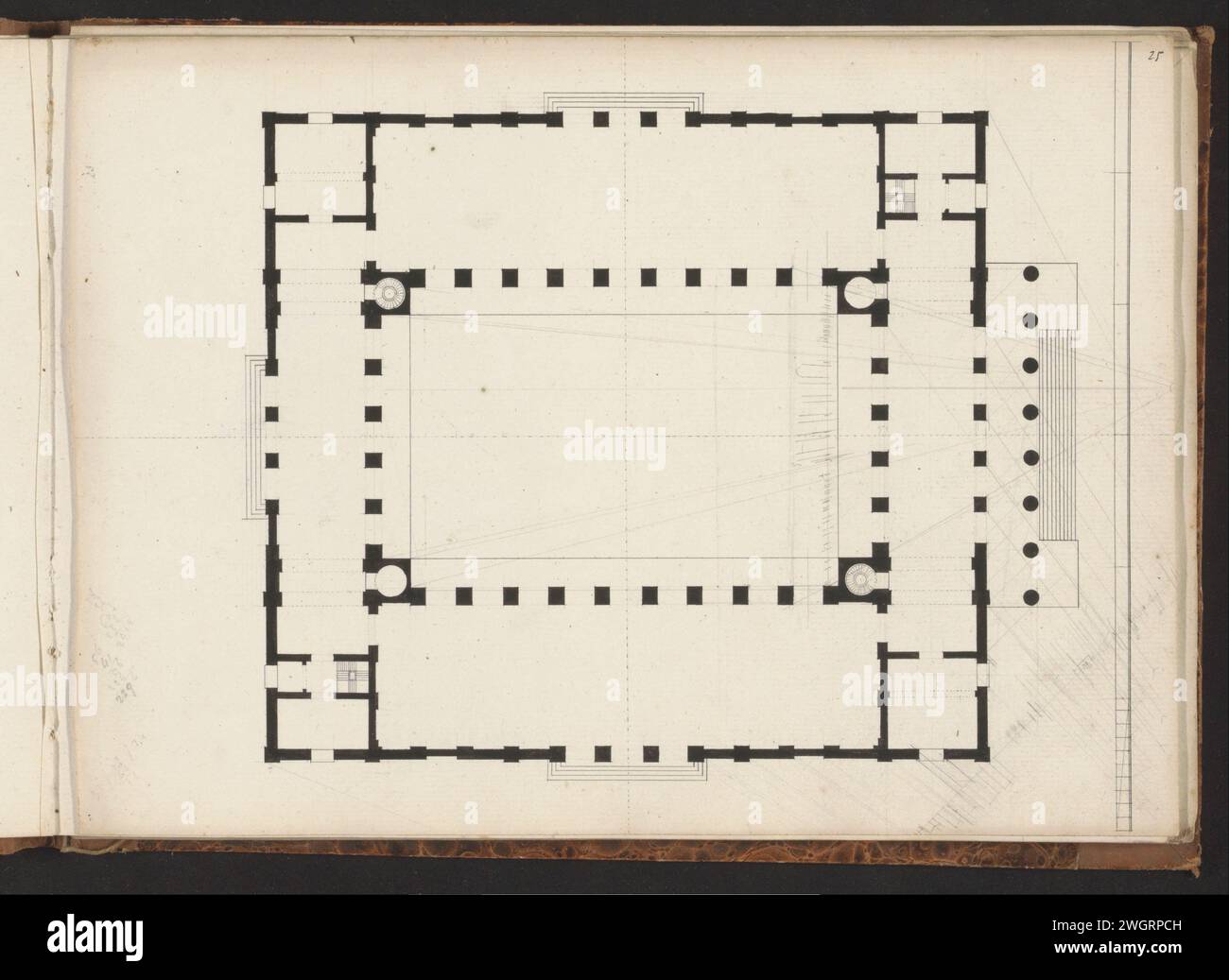 Karte einer Etage, 1825 - 1907 Seite 25 aus einem Skizzenbuch mit 86 Seiten. Papier. Bleistift. Tintenstiftplan ~ Architektur Stockfoto