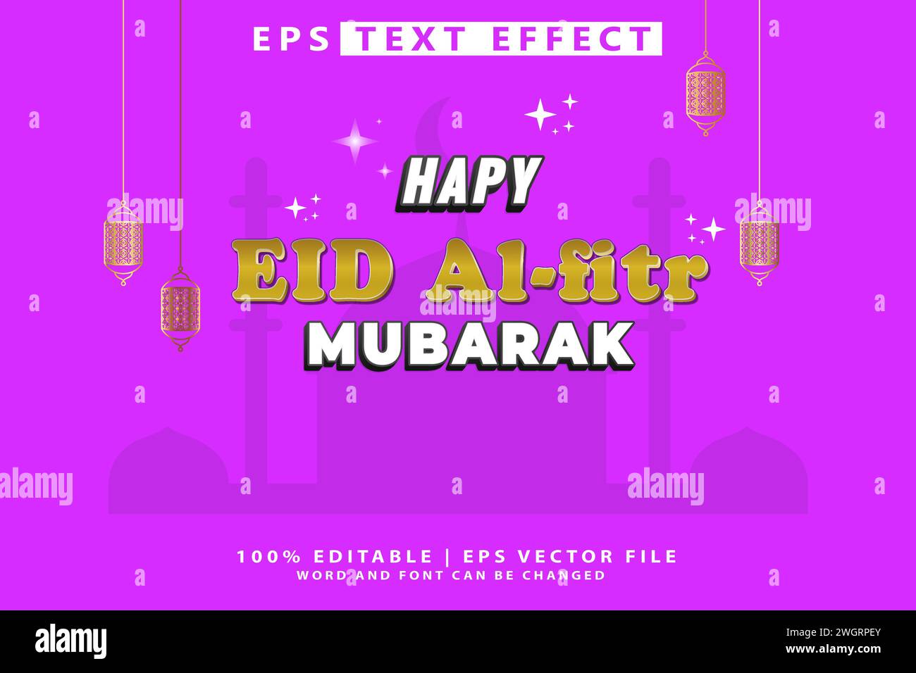 Edler Text Eid Al fitr mit Goldeffekt, 3D-Letter, bearbeitbar Stock Vektor