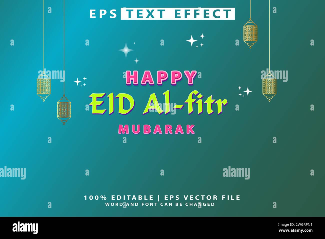 Edler Text Eid Al fitr mit Goldeffekt, 3D-Letter, bearbeitbar Stock Vektor