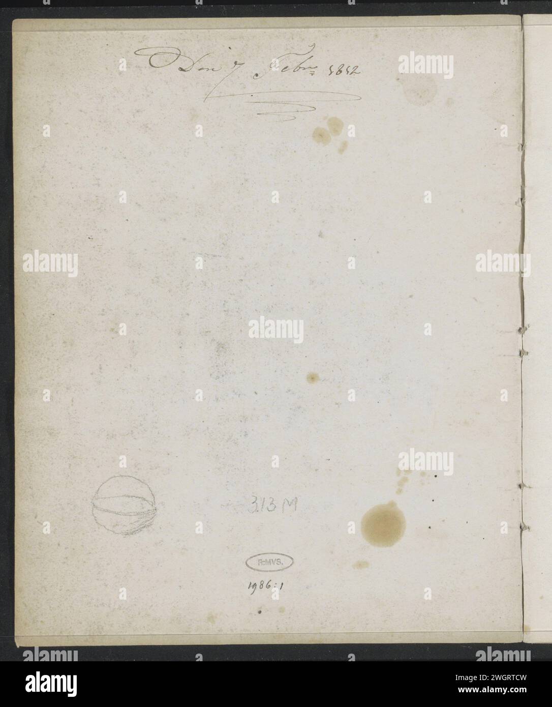 Was, 1812 Innenumschlag eines Skizzenbuches mit 8 Blättern. Antwerpener Papier. Kreidekugel, Kugel ~ Stereometrie Stockfoto