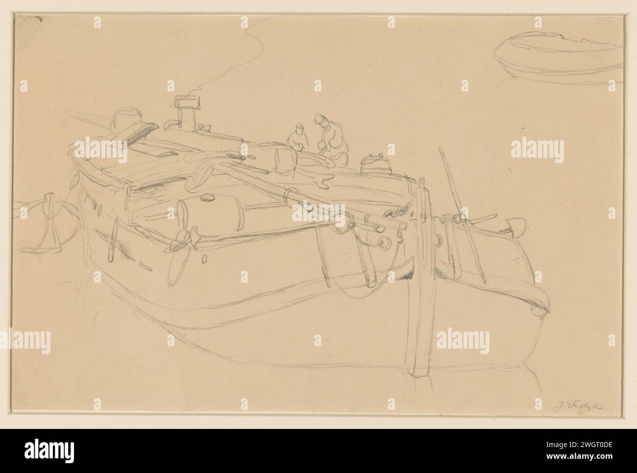 Studie eines Drehschiffs, Jan Vrolijk, 1856 - 1894 Zeichenpapier. Bleistiftschiffe (allgemein) Stockfoto