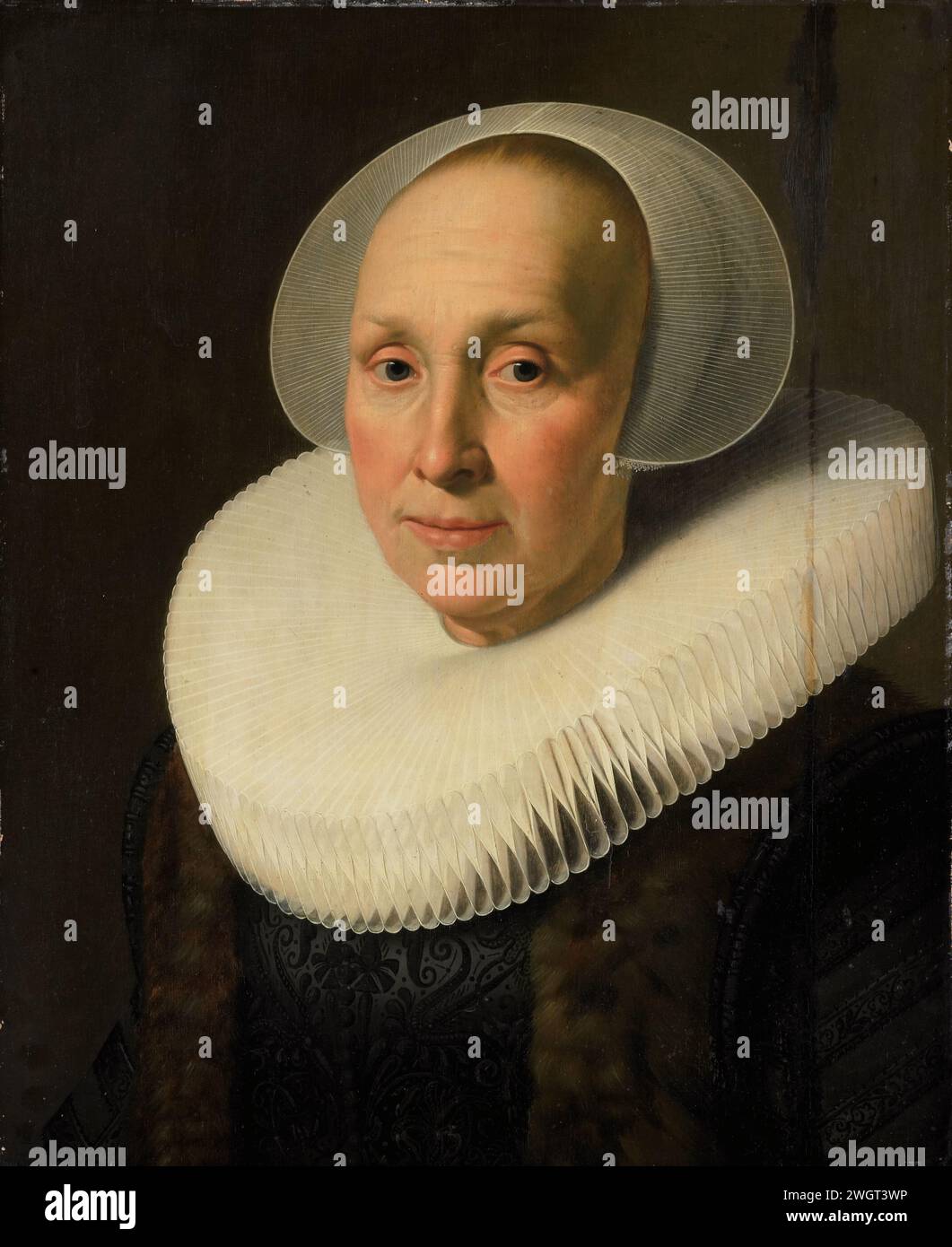 Porträt von Margriet Benningh (1565–1641), Nicolaes Eliasz Pickenoy (zugeschrieben), ca. 1629–ca. 1640 Gemälde Porträt von Margriet Benningh (1565–1641), der zweiten Ehefrau von Pieter Dircksz Hasselaer. Büste nach links. Früher galt es als Anhänger von SK-A-1244, dem Porträt eines Mannes von Aert Pietersz. Bereich. Ölfarbe (Farbe) historische Personen - BB - Frau Stockfoto
