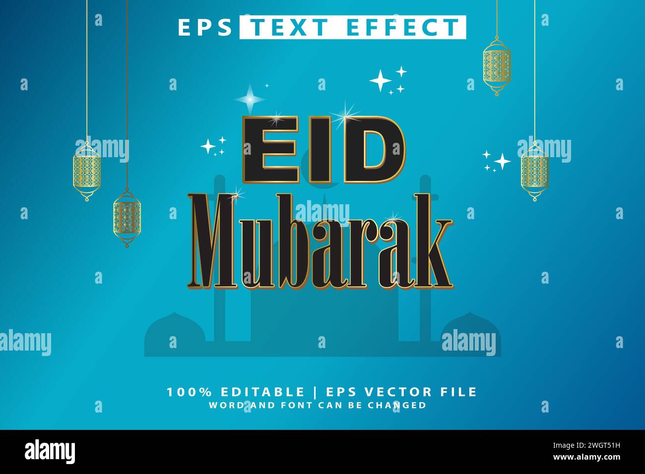 EID mubarak bearbeitbarer Texteffekt Stock Vektor