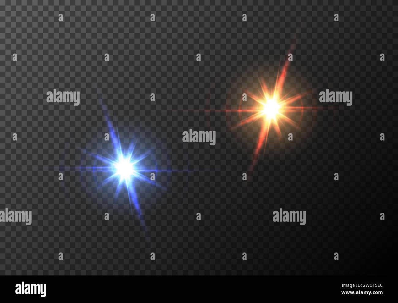 Vektorrot blau Sonnenblende vorn transparent spezieller Lichteffekt. Abstrakt in Bewegung, Flare, Unschärfe, Glühen, Blenden. Isolierter transparenter Hintergrund Stock Vektor