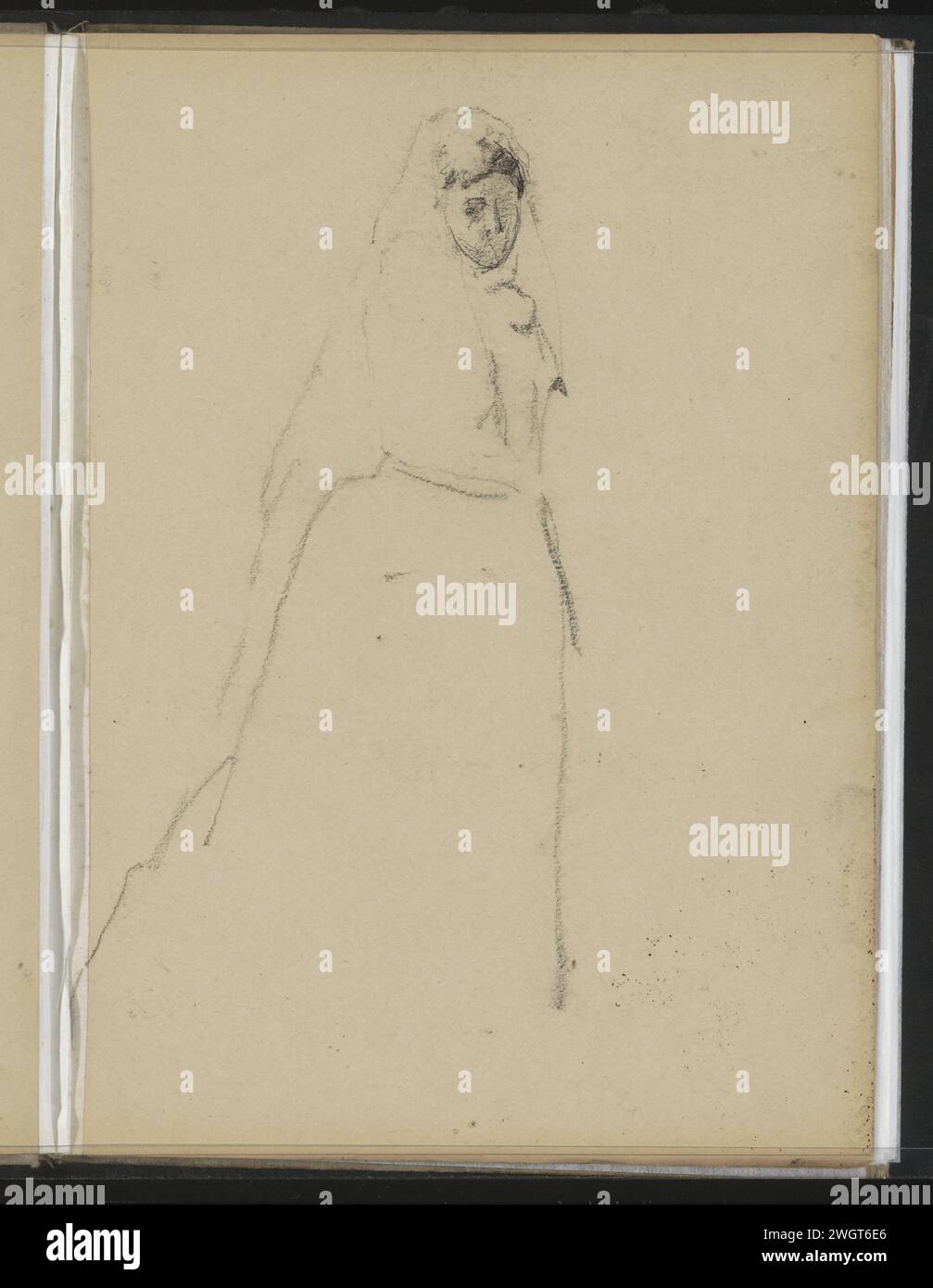 Stehende Frau, möglicherweise in Brautkleider, 1893–1897, möglicherweise Witsens Ehefrau Betsy van Vloten. Seite 5 aus einem Skizzenbuch mit 25 Magazinen. Sprachpapier. Kreide stehende Figur - AA - weibliche menschliche Figur. Braut (im Hochzeitskleid) Stockfoto